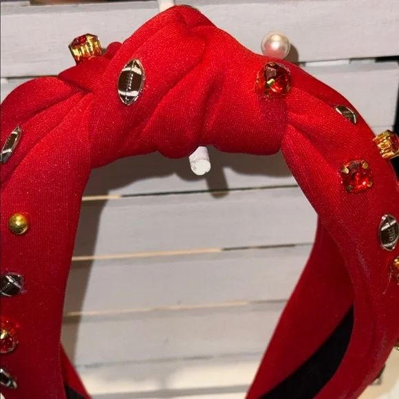 Red Embellished Football Headband - Picture 4 of 7
